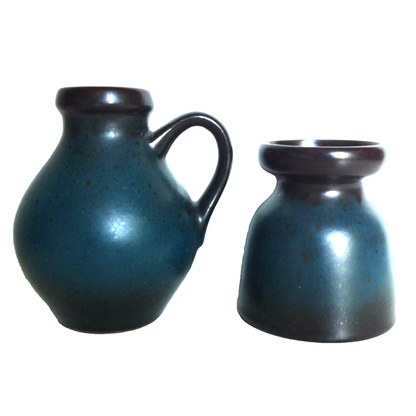 BÜCKEBURG Keramik Vasen blau Väschen H 7,5 / 9,5 cm 60er gelabelt Vase