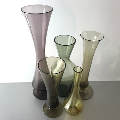 Gläser VINTAGE Vasen Set 50er 60er MID CENTURY Rauchglas Konvolut  lila