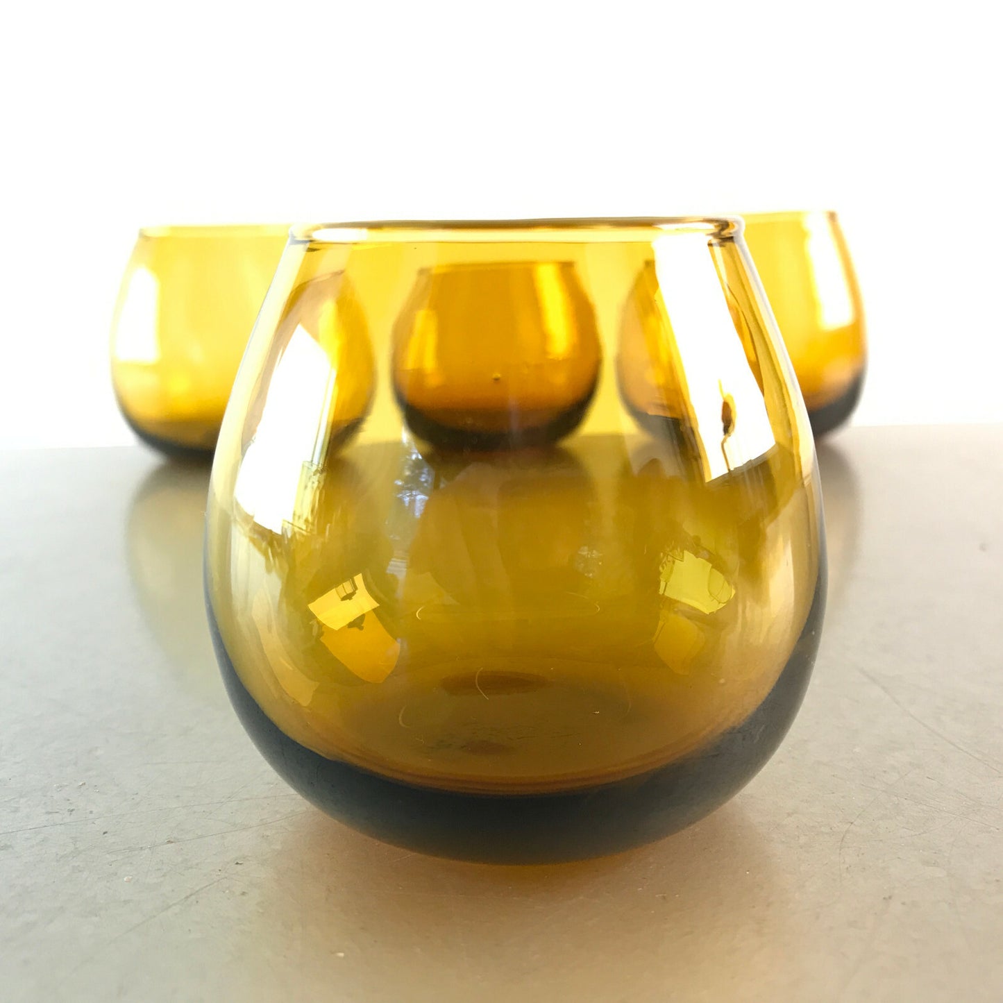 Vintage Schnapsgläser GLAS 50er 60er MID CENTURY Bernstein 5,6 cm