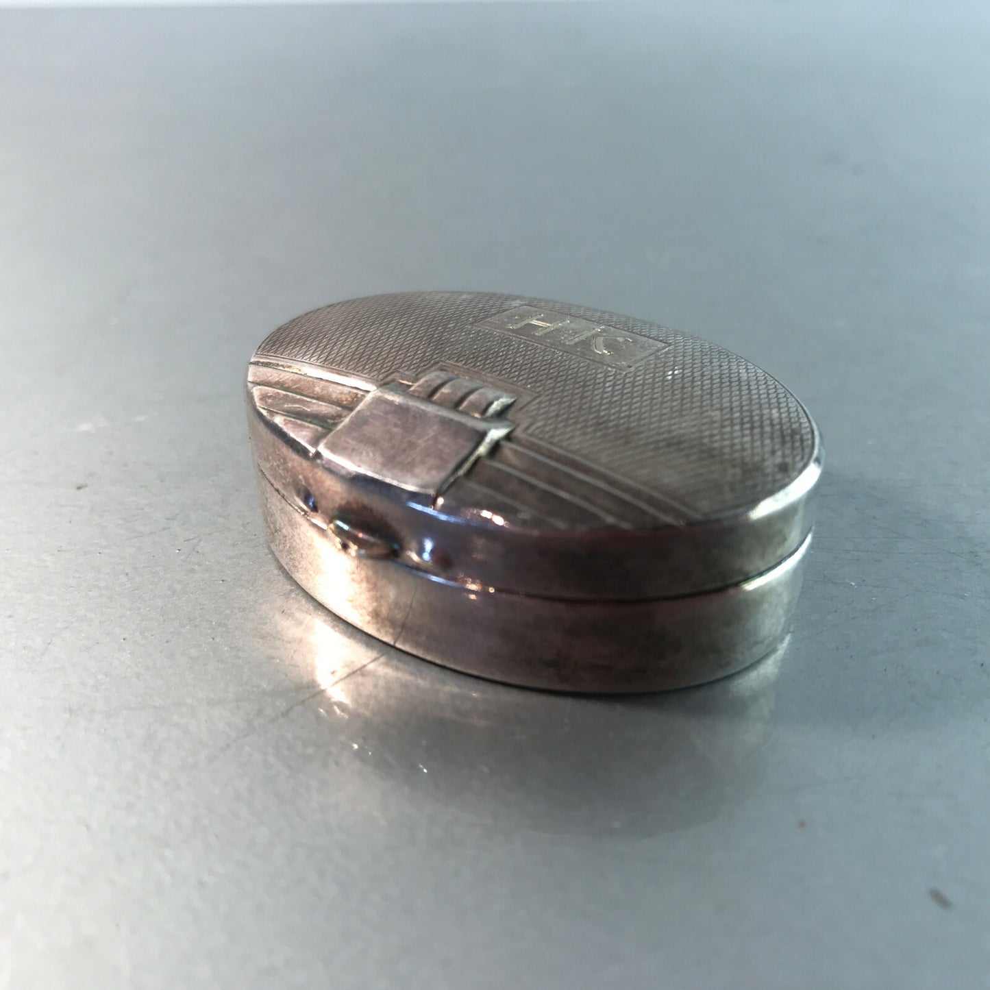 Alpacca HOKA Dose Art Déco 20er 30er Deckeldose silber Metall HK punzier