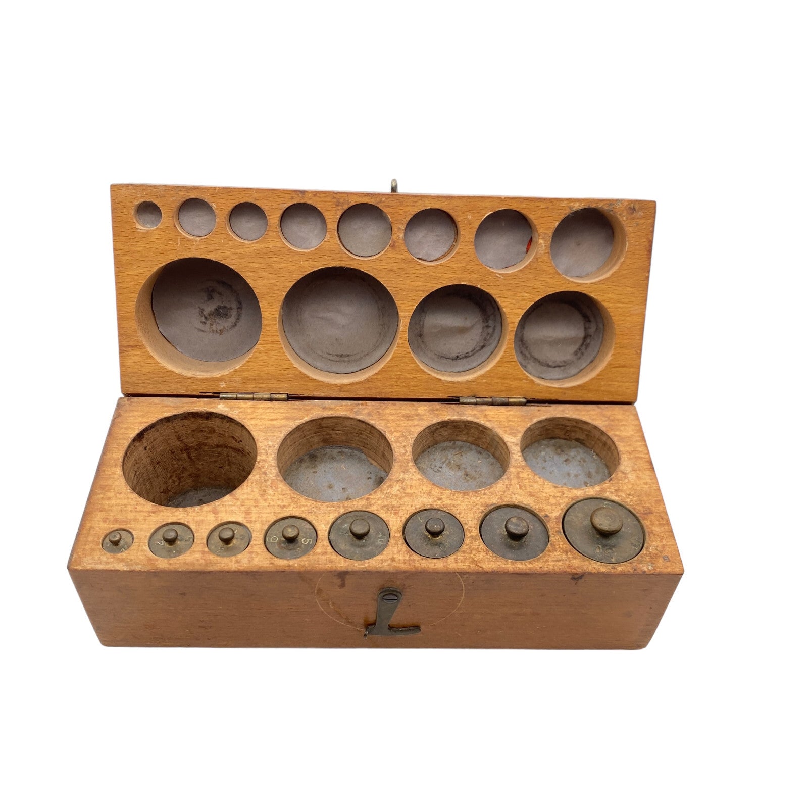 Alte Gewichte Waage 1g 2g 5g 10g 20g 50g unvollständig Holz Box 30er 40er 50er