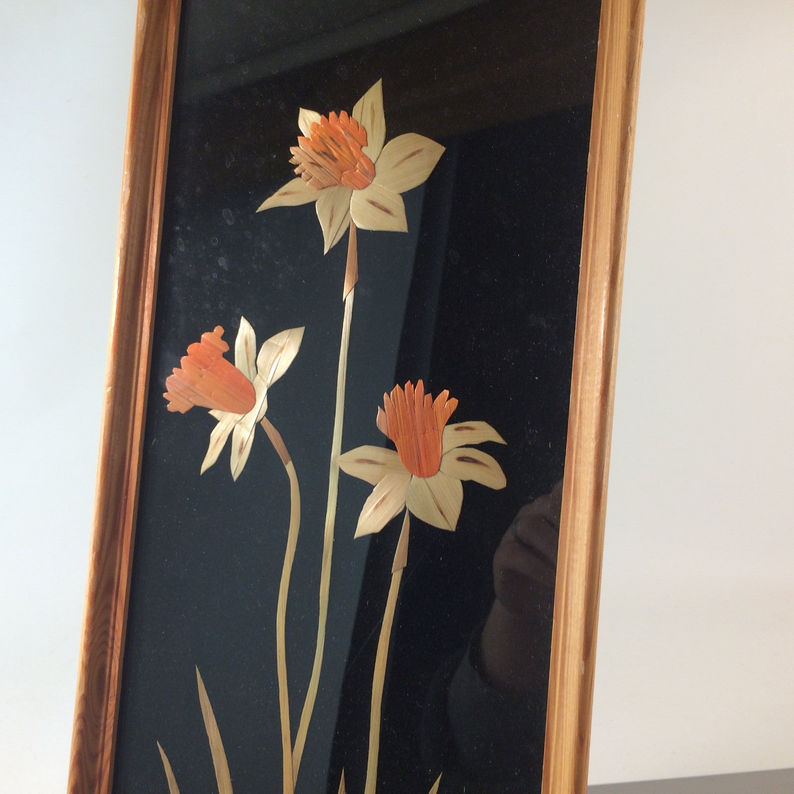 MID CENTURY Bild 50er 60er Intarsien Stroh H 42 cm Strohbild
