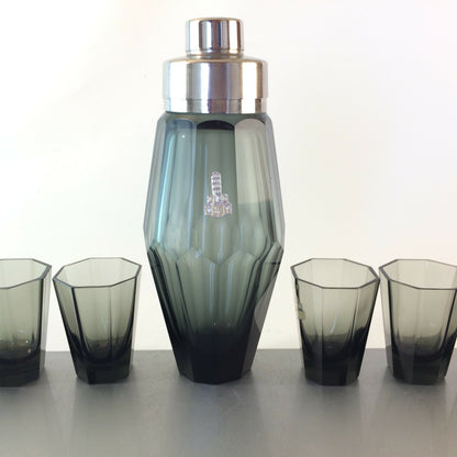 VINTAGE Shaker Art Déco Facetten HAIDA Böhmen Cocktailshaker Glas Gläser