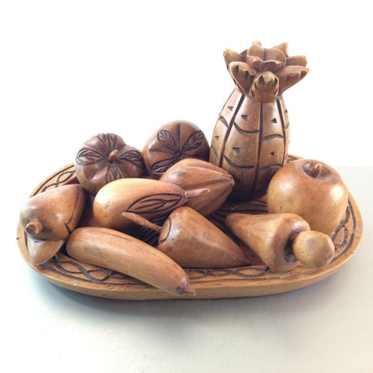 Vintage OBST Teller Schale Holz Holzschale MID CENTURY Ananas Äpfel Mais