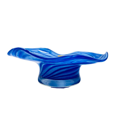 Vintage Schale blau Glas D 20 cm gestreift Spiralen 70er 80er Jahre Dekoration