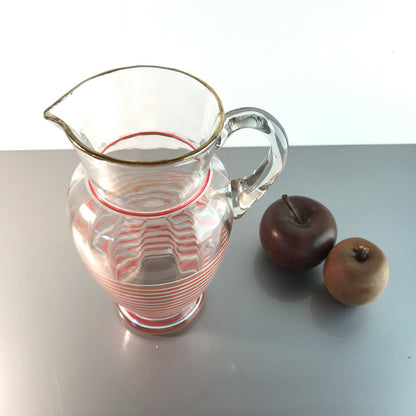 MID CENTURY Kanne bemalt Glas Karaffe Saftkrug 23,5 cm 50er 60er Vintage