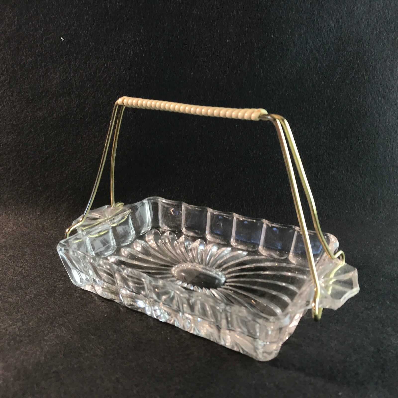Schälchen VINTAGE 50er 60er Schale Glas D 16 cm Messing Griff Dekoration
