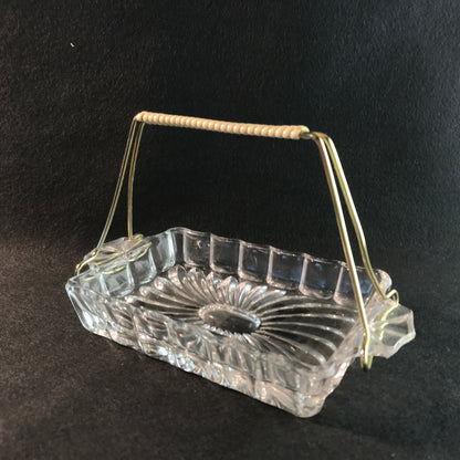 Schälchen VINTAGE 50er 60er Schale Glas D 16 cm Messing Griff Dekoration