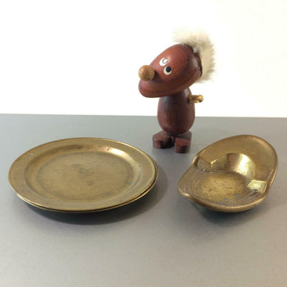 MESSING Schale kleiner Teller 50er 60er Schälchen Teller Teak Figur Fell