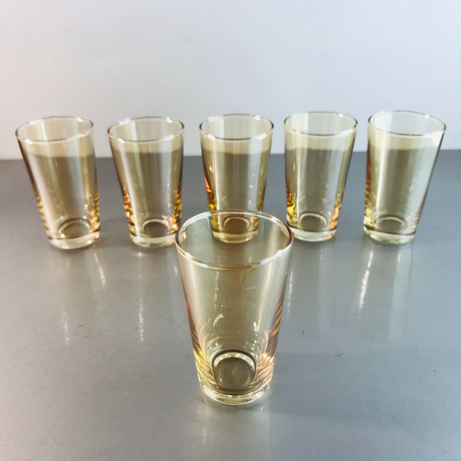 VINTAGE Schnapsgläser 7,8  cm 6 er Set 50er 60er MID CENTURY  irisierend