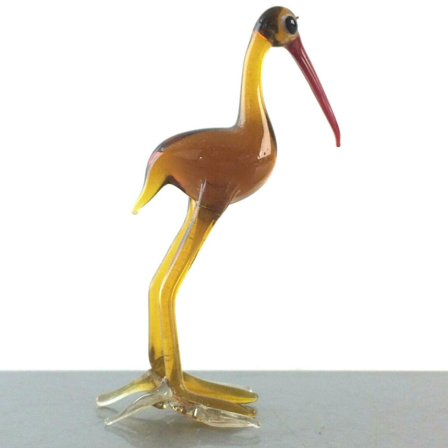 Storch Vogel braun H 6 cm Glas 50er 60er Lauscher Vintage MID CENTURY 