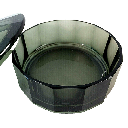 Art Déco Glasdose Dose gemarkt Rauchglas Facettenschliff 15,5 cm Böhmen