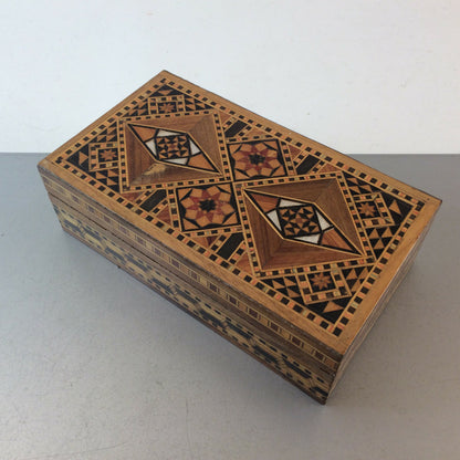 MID CENTURY Holz Dose 50er 60er Intarsien Deckeldose 5,2 x 10,4 x 18,2cm