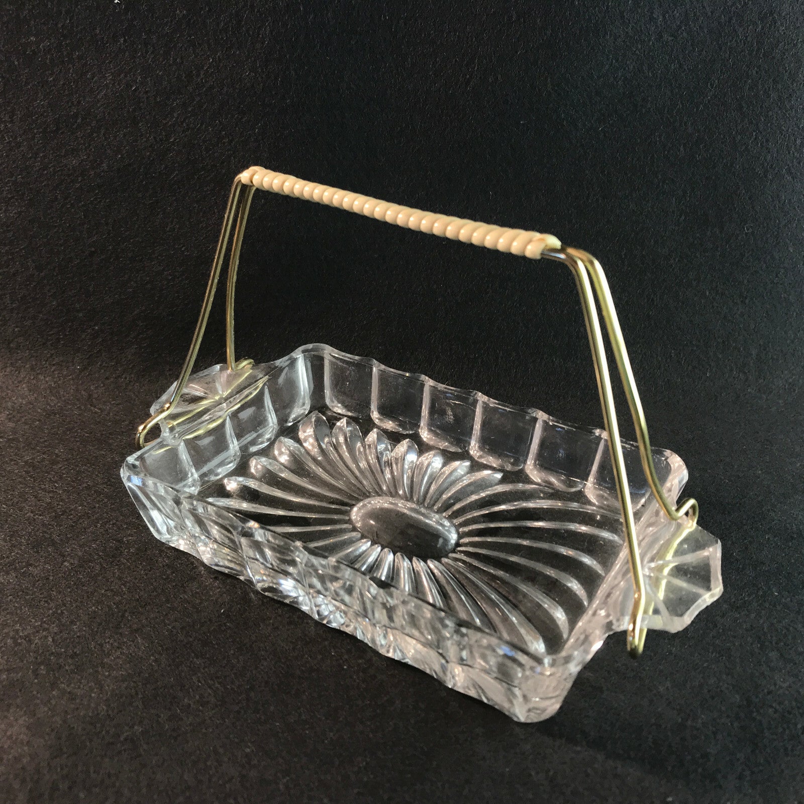 Schälchen VINTAGE 50er 60er Schale Glas D 16 cm Messing Griff Dekoration