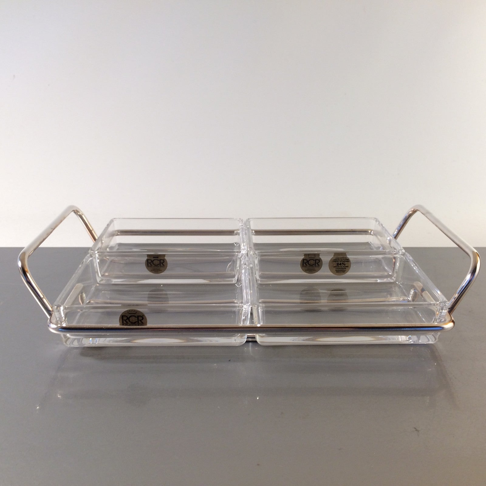RCR Italia Schälchen Tablett Schalen Glas versilbert SHERATONN