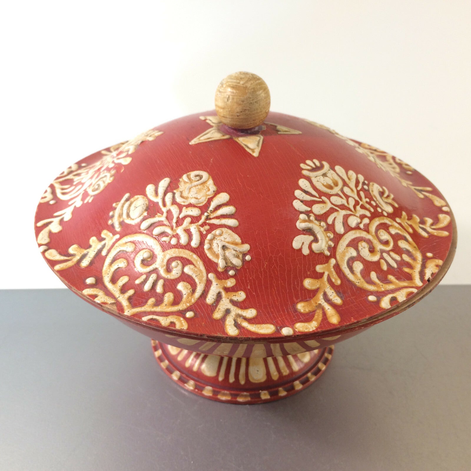 Art Déco Holzdose 18,6 cm bemalt Dose Konfektdose 20er 30er Jugendstil Deko
