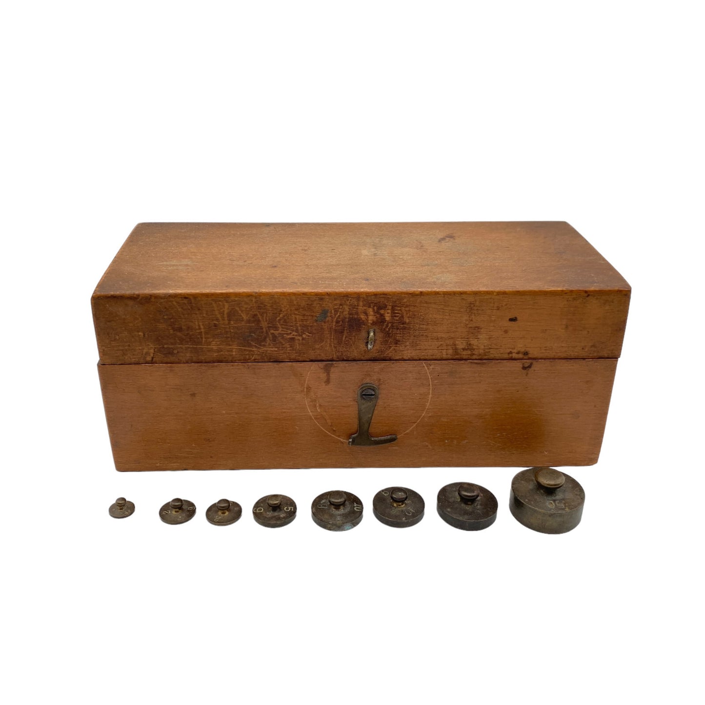 Alte Gewichte Waage 1g 2g 5g 10g 20g 50g unvollständig Holz Box 30er 40er 50er