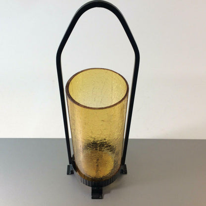 Kerzenhalter Windlicht 50er 60er Glas Kerzenständer Bernstein Eisen 30 cm