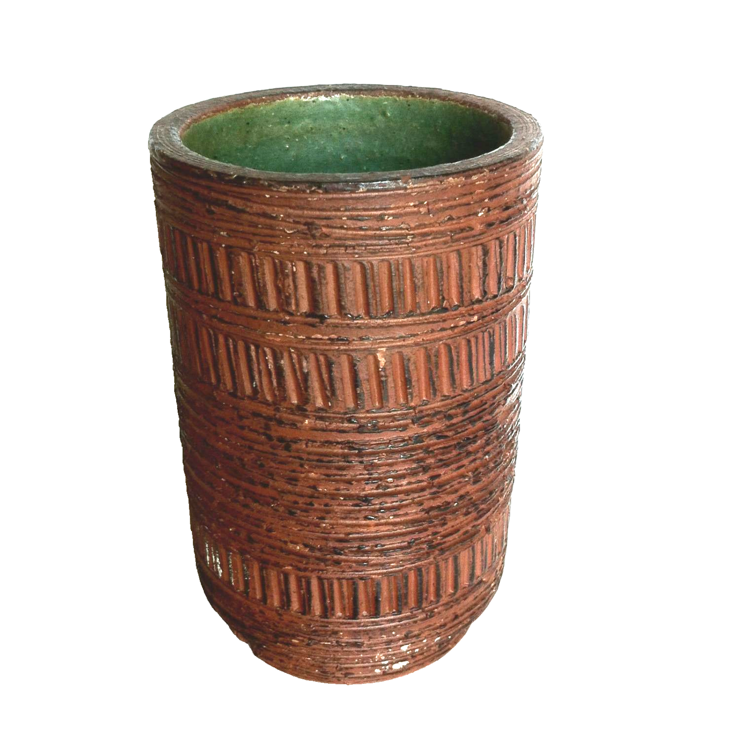 SPARA Keramik SCHARMOTTE braun VASE grün türkis 19,5 cm 50er 60er signiert