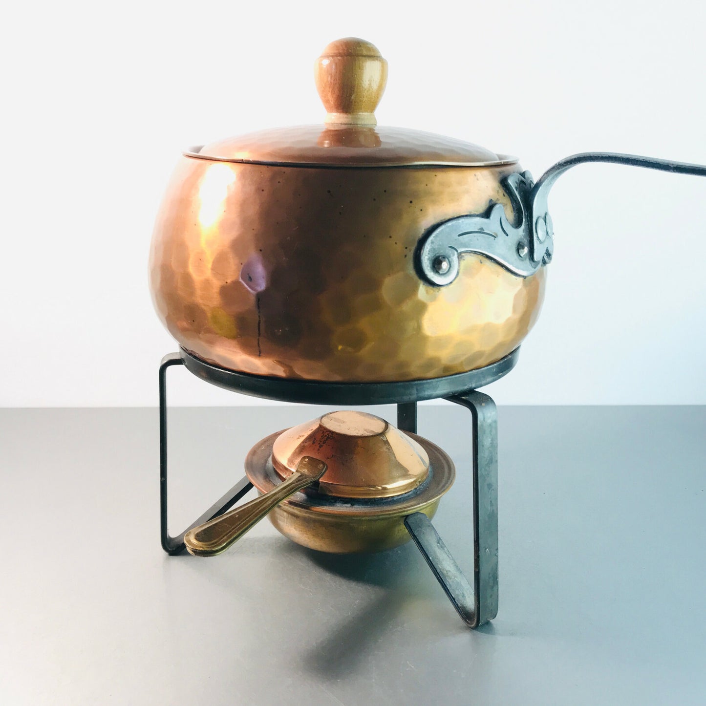 stockli Swiss FONDUE Topf Vintage Kupfer 60er Fonduetopf Stövchen Brenner