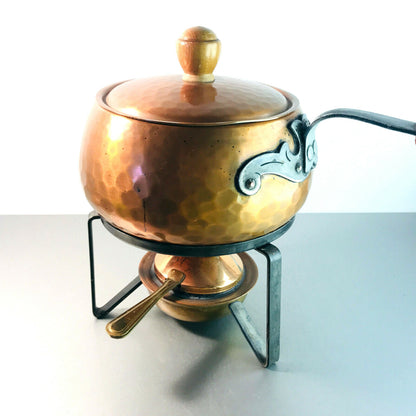 stockli Swiss FONDUE Topf Vintage Kupfer 60er Fonduetopf Stövchen Brenner