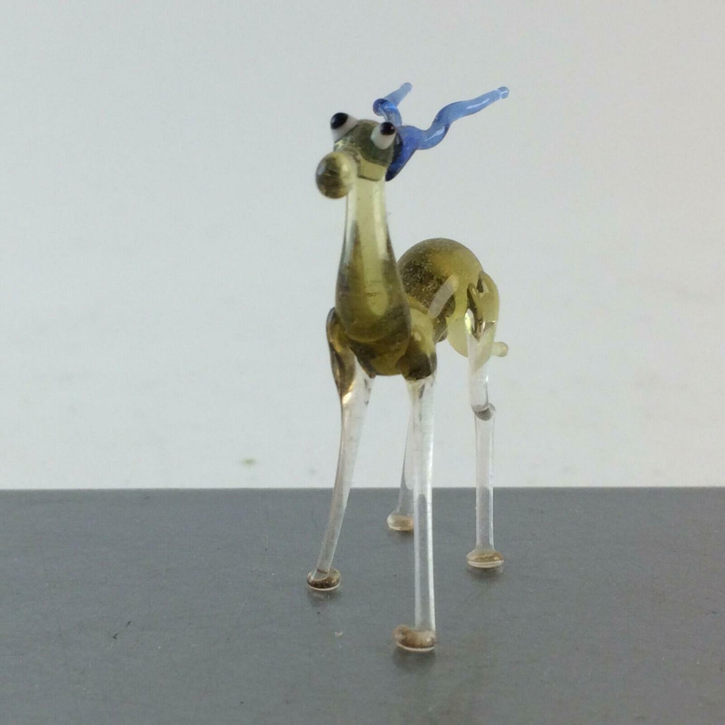 Gazelle gelb blau H 4 cm Glas 50er 60er Lauscher Vintage MID CENTURY 