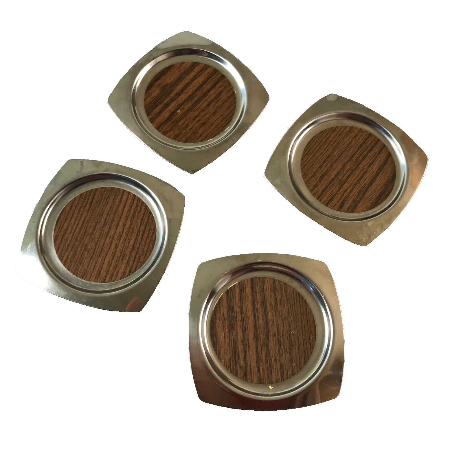 Edelstahl Untersetzer D 10,5 cm Glasuntersetzer Teller 4 er SET Holz Teak