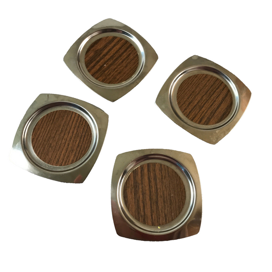 Edelstahl Untersetzer D 10,5 cm Glasuntersetzer Teller 4 er SET Holz Teak
