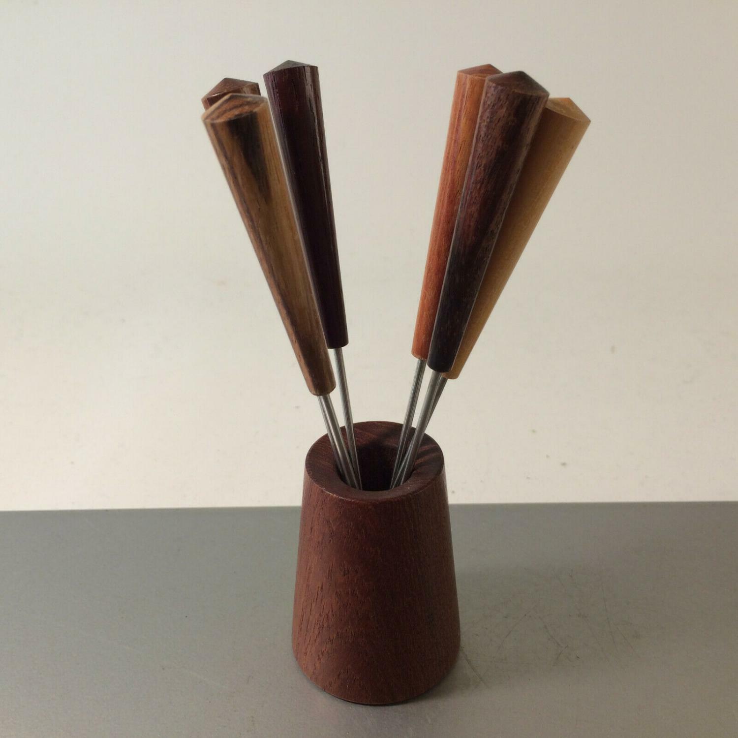 Holz Teak MID Century Gabeln Picker Spieße Halter verschiedene Holzarten
