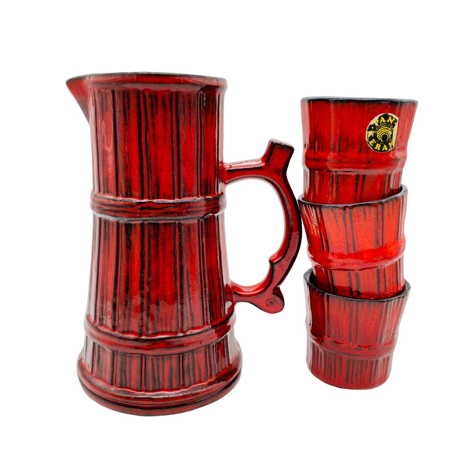 PAN Keramik Krug Kanne 22,5 cm  & Becher SET 7,7 cm Vintage 60er 70er Modern