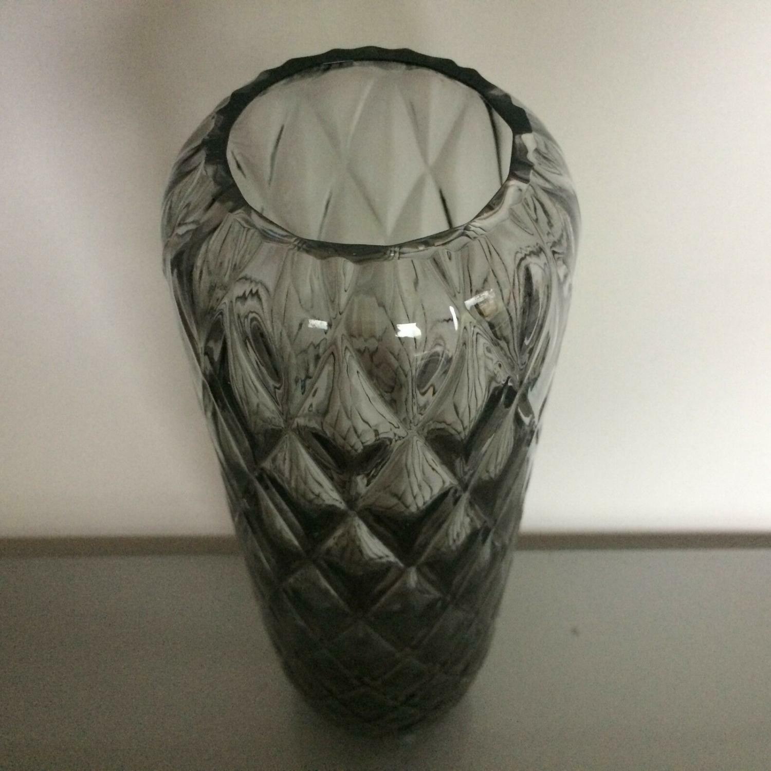 Rauchglas Vase Rauten Dekor H 23 cm 50er 60er MID CENTURY