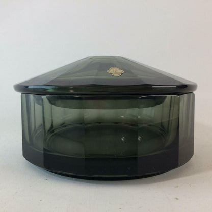 Art Déco Glasdose Dose gemarkt Rauchglas Facettenschliff 15,5 cm Böhmen