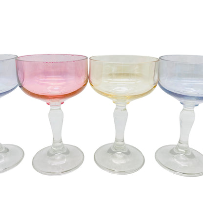 Vintage 5 er Set  gelb rosa blau 10,8 cm Likörgläser Gläser Trinkgläser Glas