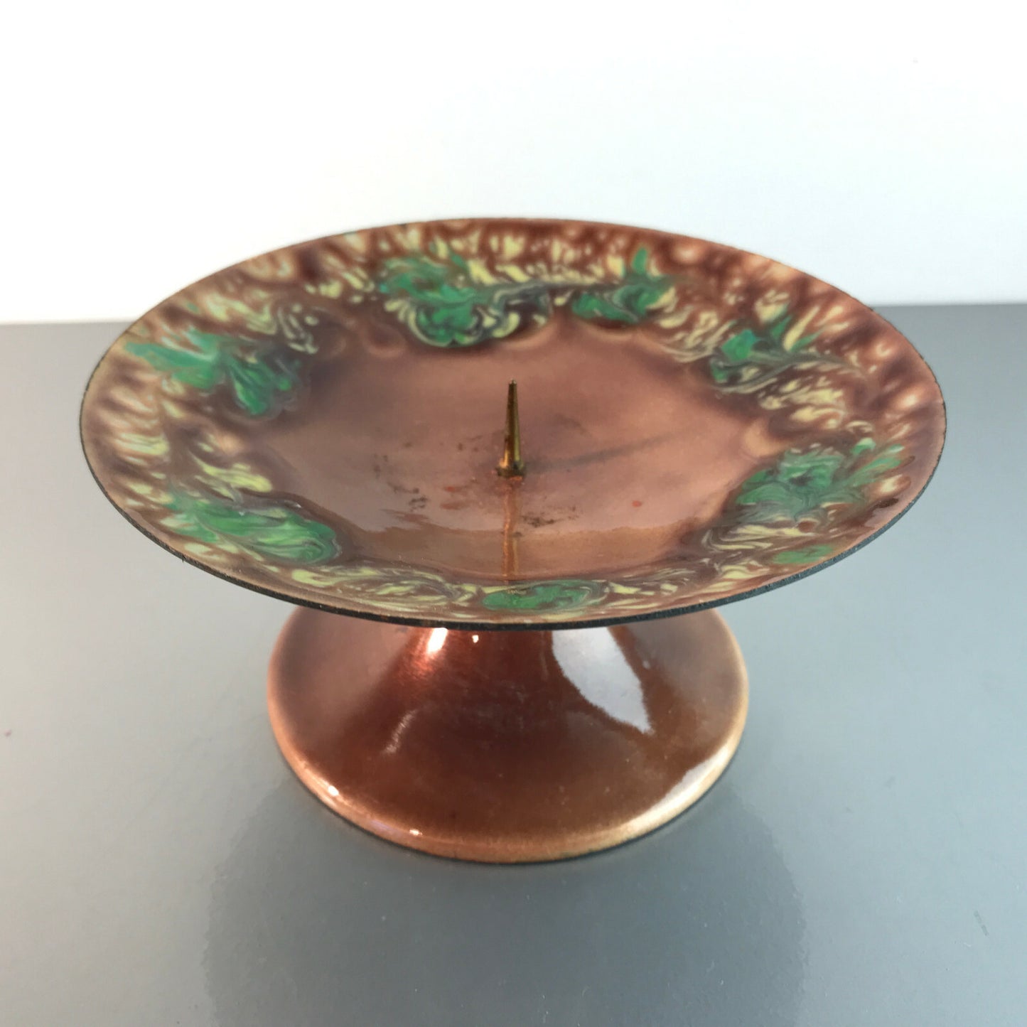 MID CENTURY Emaille Kerzenhalter Kerzenständer D 14,3 cm 50er Vintage