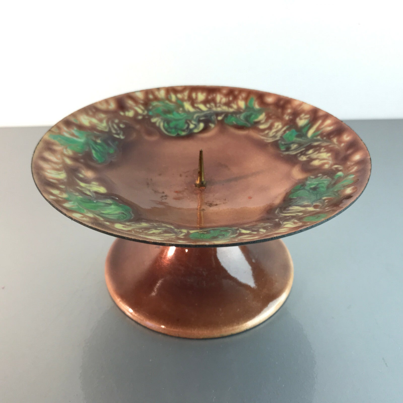 MID CENTURY Emaille Kerzenhalter Kerzenständer D 14,3 cm 50er Vintage