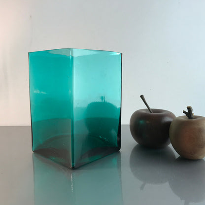 Vintage Vase eckig grün 15,3 cm 70er 80er MID CENTURY Glas