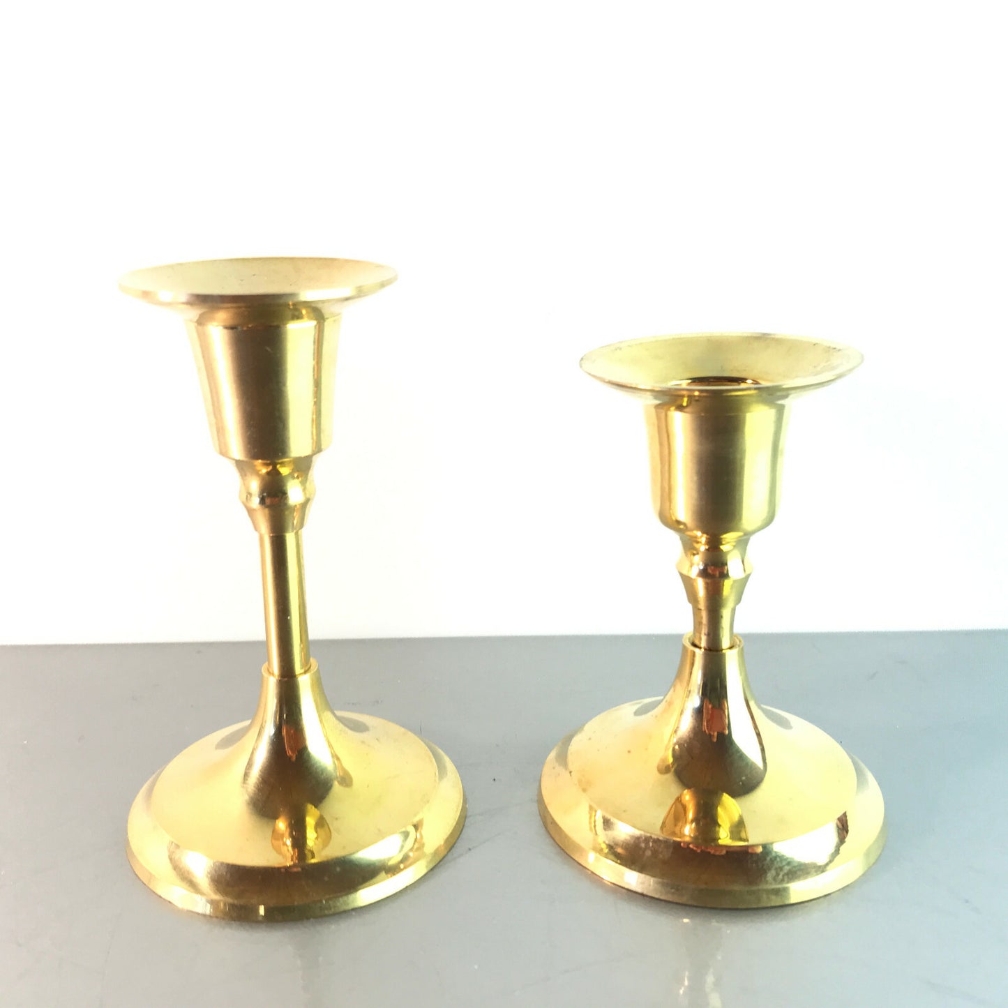 MESSING Kerzenhalter Kerzenständer 9 / 10,5 cm Haushaltskerzen  2er Set 