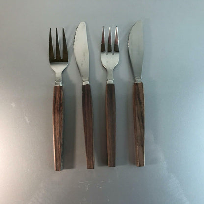 Holz Teak MID Century Gabeln Messer 2 Pers. Gabel Messer L 19 cm Besteck