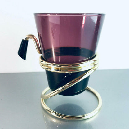 Glas lila Messing 50er 60er mit Halter MID CENTURY