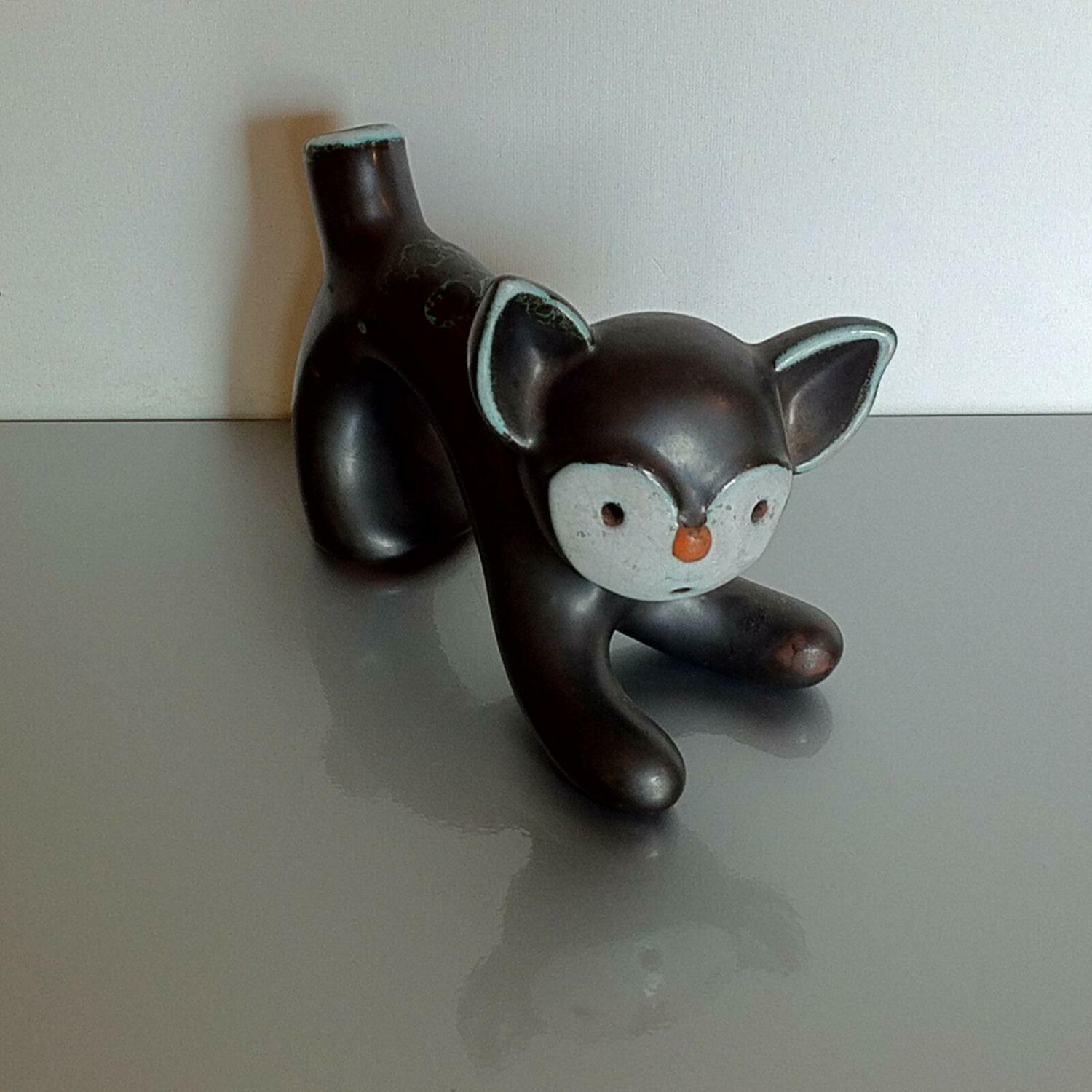 Große Walter BOSSE Katze Keramik KARLSRUHER Majolika 50er 60er 