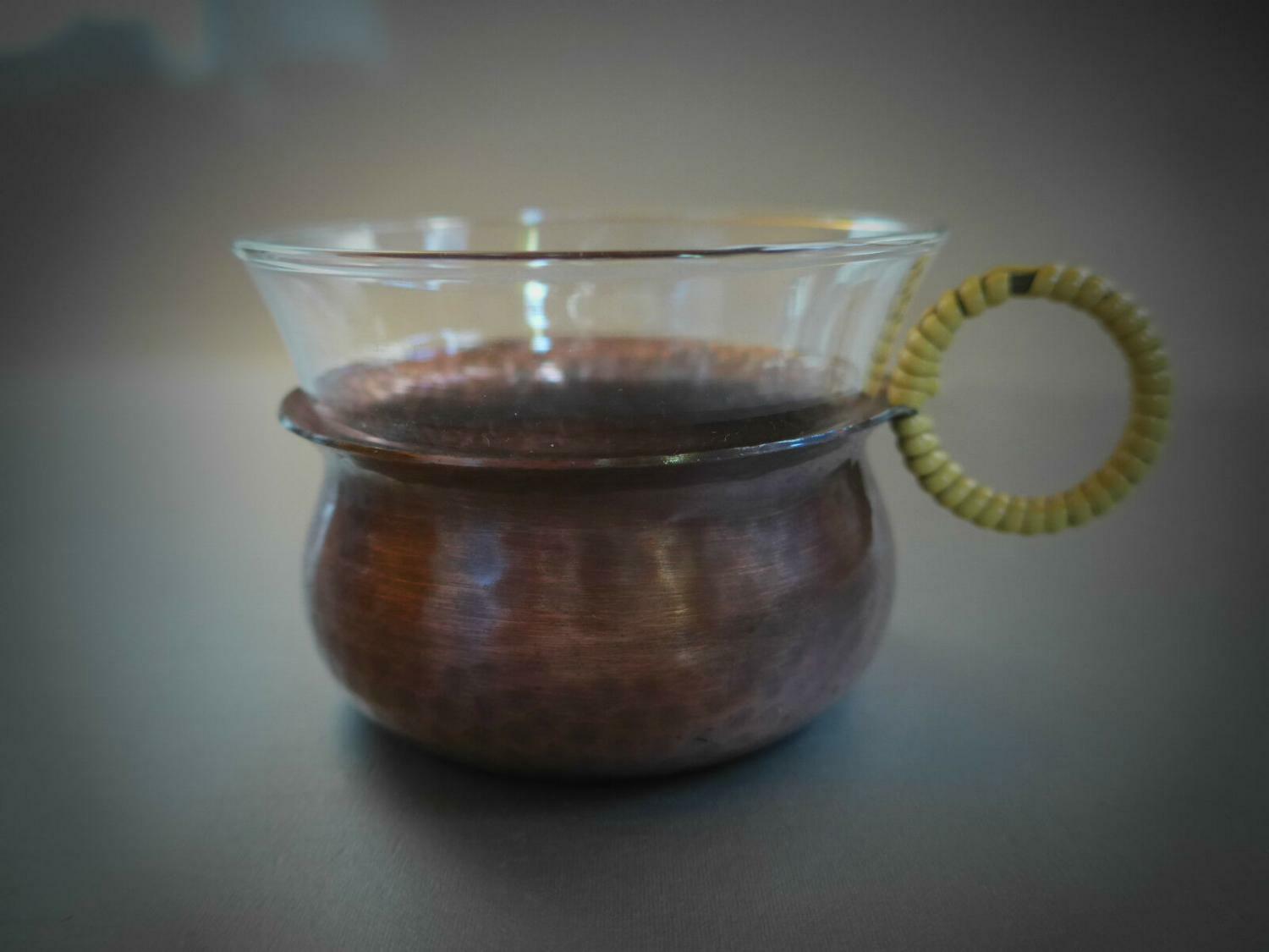 5 x ZINT Teeglas Kupfer Hammerschlag SCHOTT Mainz Glas 50er MID CENTURY