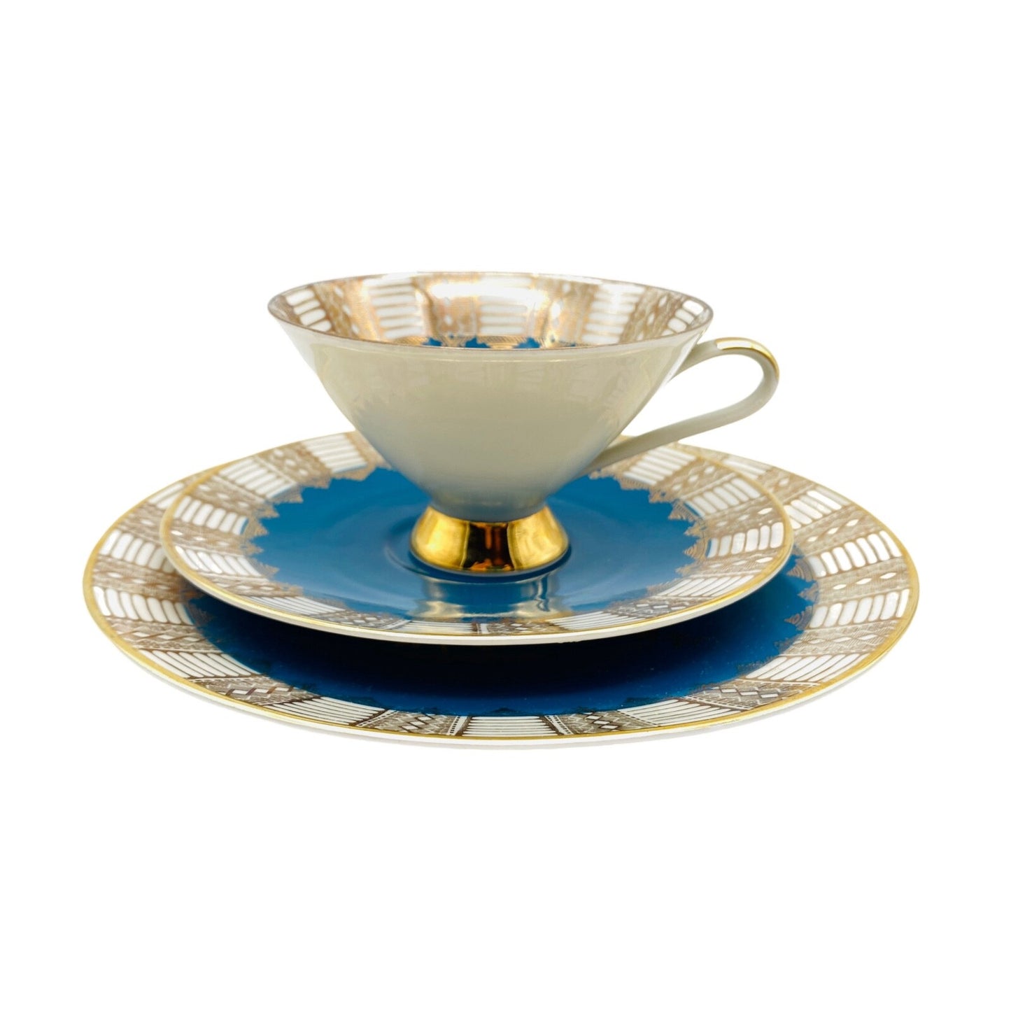 Z & Co Tischenreuth Sammeltasse gold blau Gedeck Teller 19,4 cm Porzellan Rosen