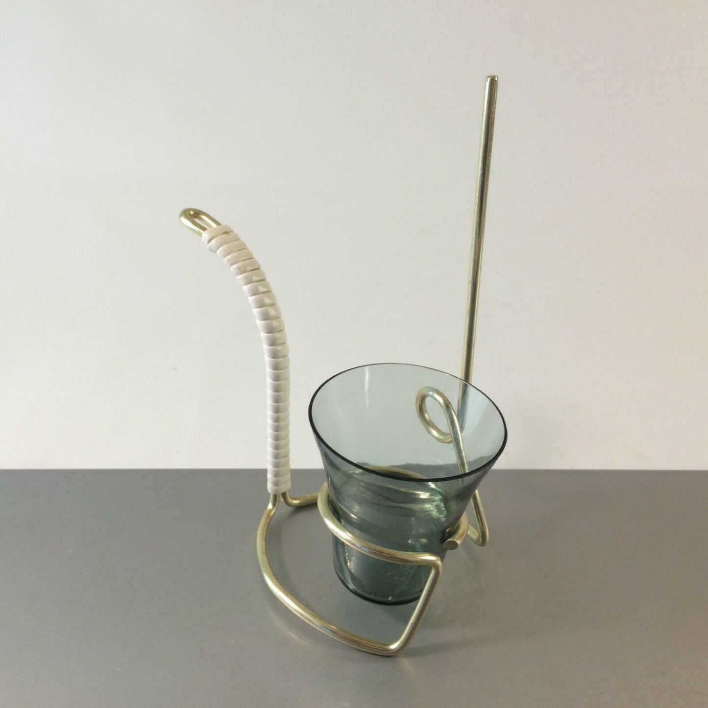 Glas Rauchglas Messing farben 50er 60er mit Halter MID CENTURY 