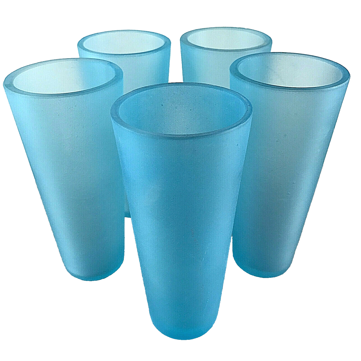 Wassergläser 15 cm 5 er Set 50er 60er blau satiniert LONG Gläser Vintage