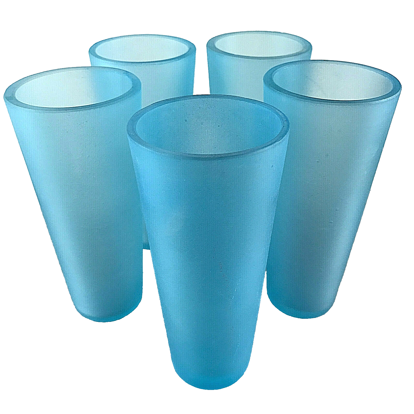 Wassergläser 15 cm 5 er Set 50er 60er blau satiniert LONG Gläser Vintage