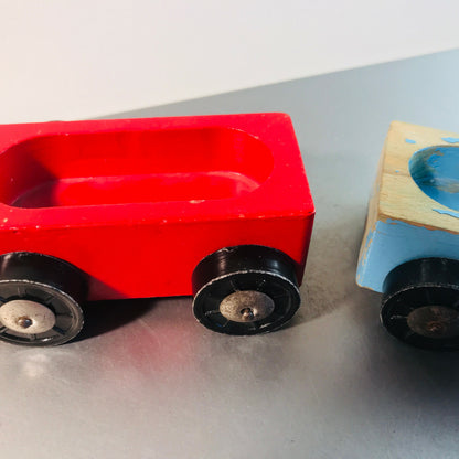 Antiker alter Holz Spielzeug Zug mit Lok und Wagons VINTAGE bunt