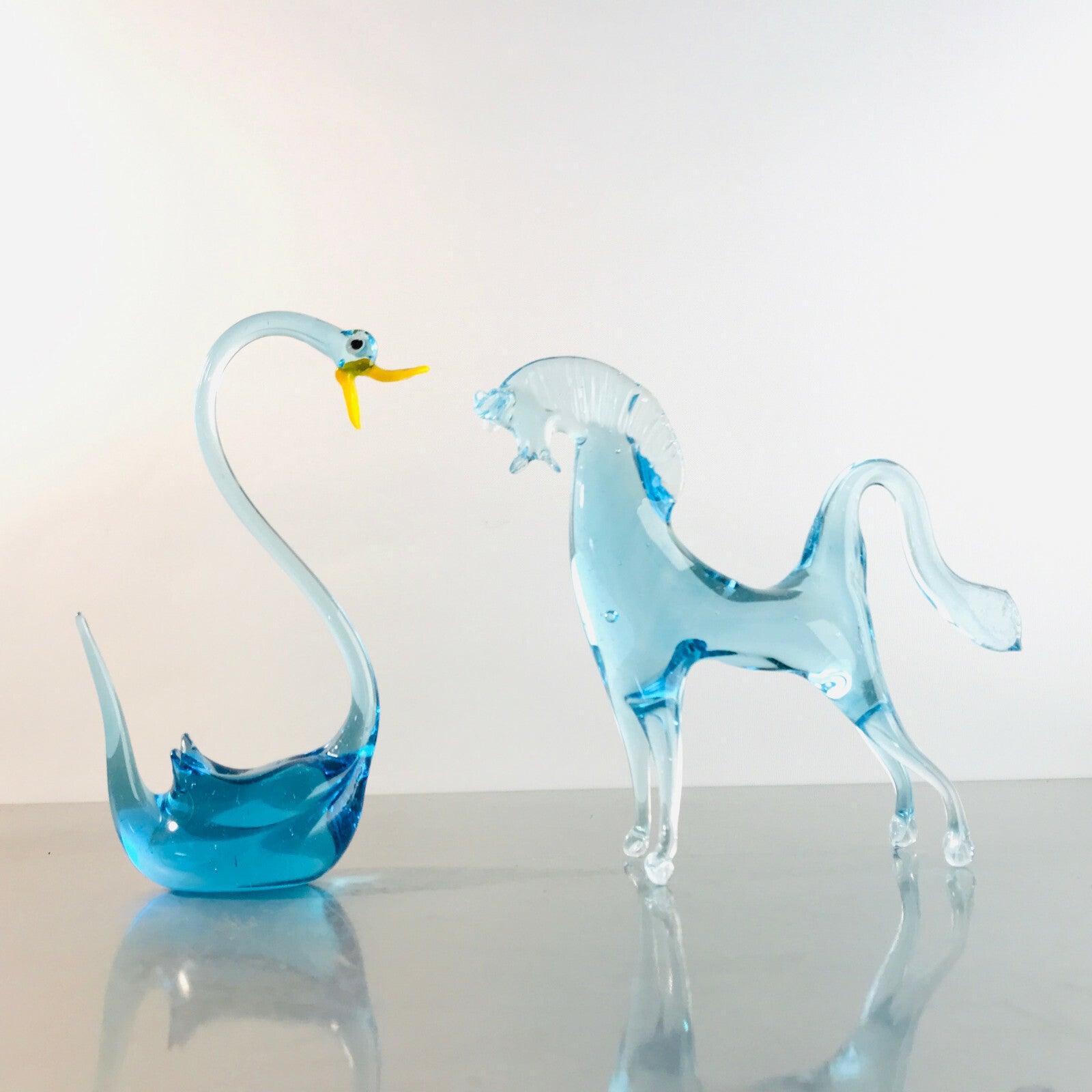  Murano Figur Pferd Schwan blau Glas Vintage ca 13 cm 60er 70er Tierfigur