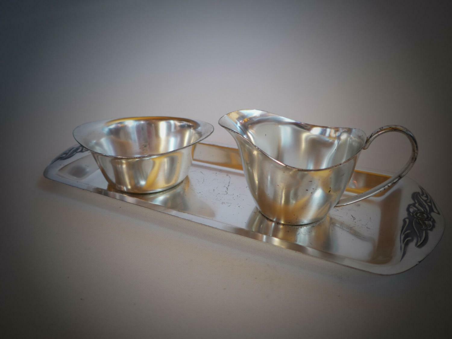 WIENER SILBER MANUFACTUR Rahmservice versilber Kleeblattmarke Sahneservice