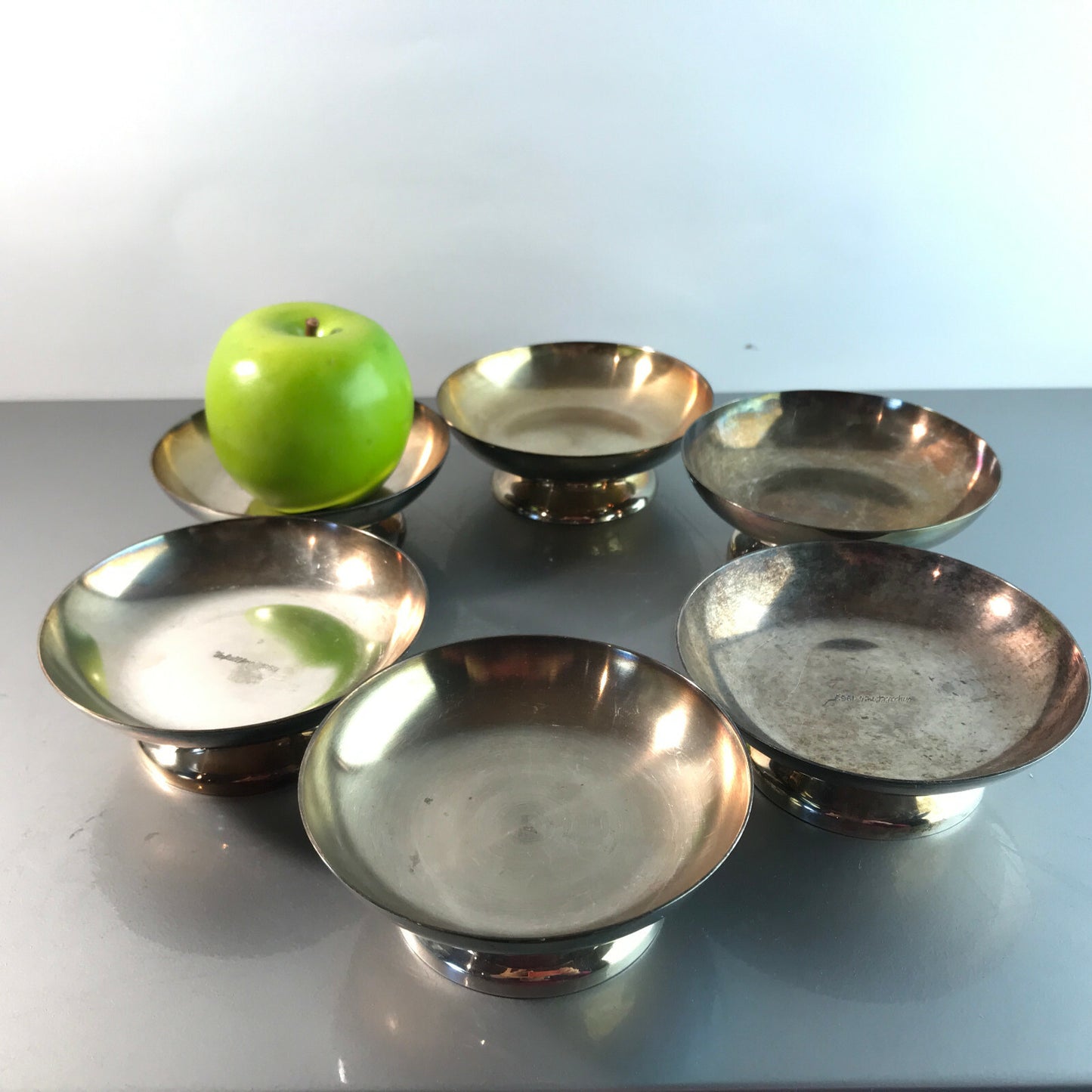 Schälchen versilbert Schale Eisbecher 11 cm 60er 70er 6er Set UNFALLFREI