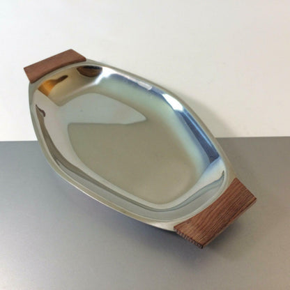 KLEEBLATT  Anrichte Platte Servierplatte Edelstahl Teak 33,5 cm